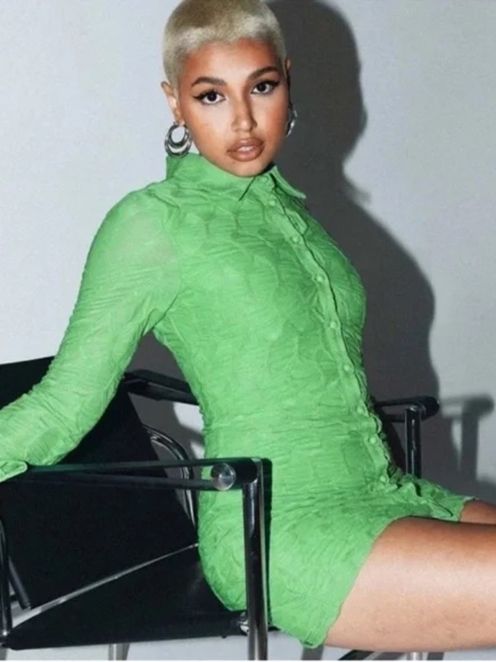 Princess Polly Vibrant Lime Green Ruched Button-Up Mini Dress